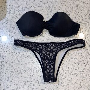 Victoria's Secret Black Lace Strapless Bikini Set